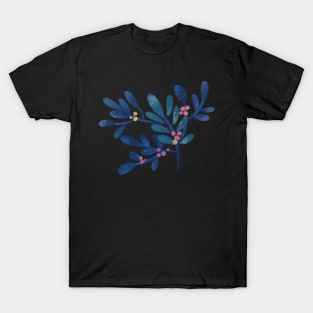 botanical blue leaves mimosa flower in pink T-Shirt